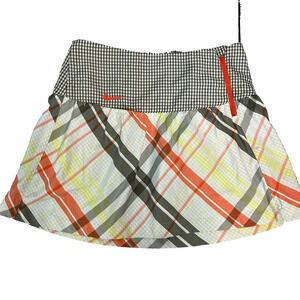 Nike Golf Sport Skirt size 2 Dri Fit Orange Olive Plaid Short A Line Pockets